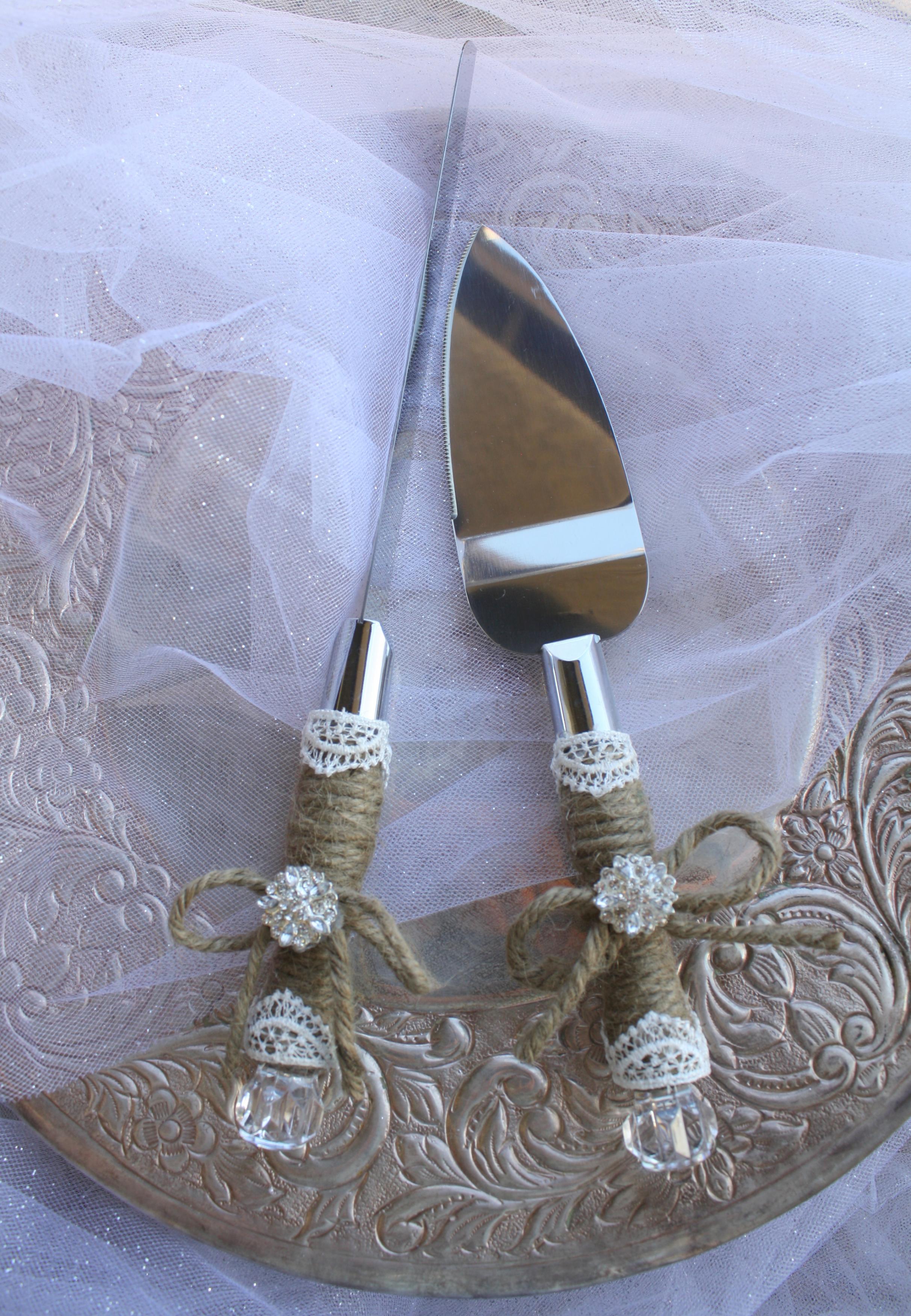 Wedding Cake Server And Knife Set Country Rustic Chic Wedding Cake